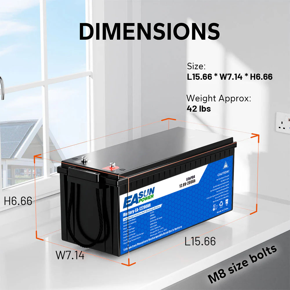 【0% IVA】Batteria Easun 12V 200Ah LiFePO4 Grado A Parallela e Personalizzabile +2000 Cicli di Vita