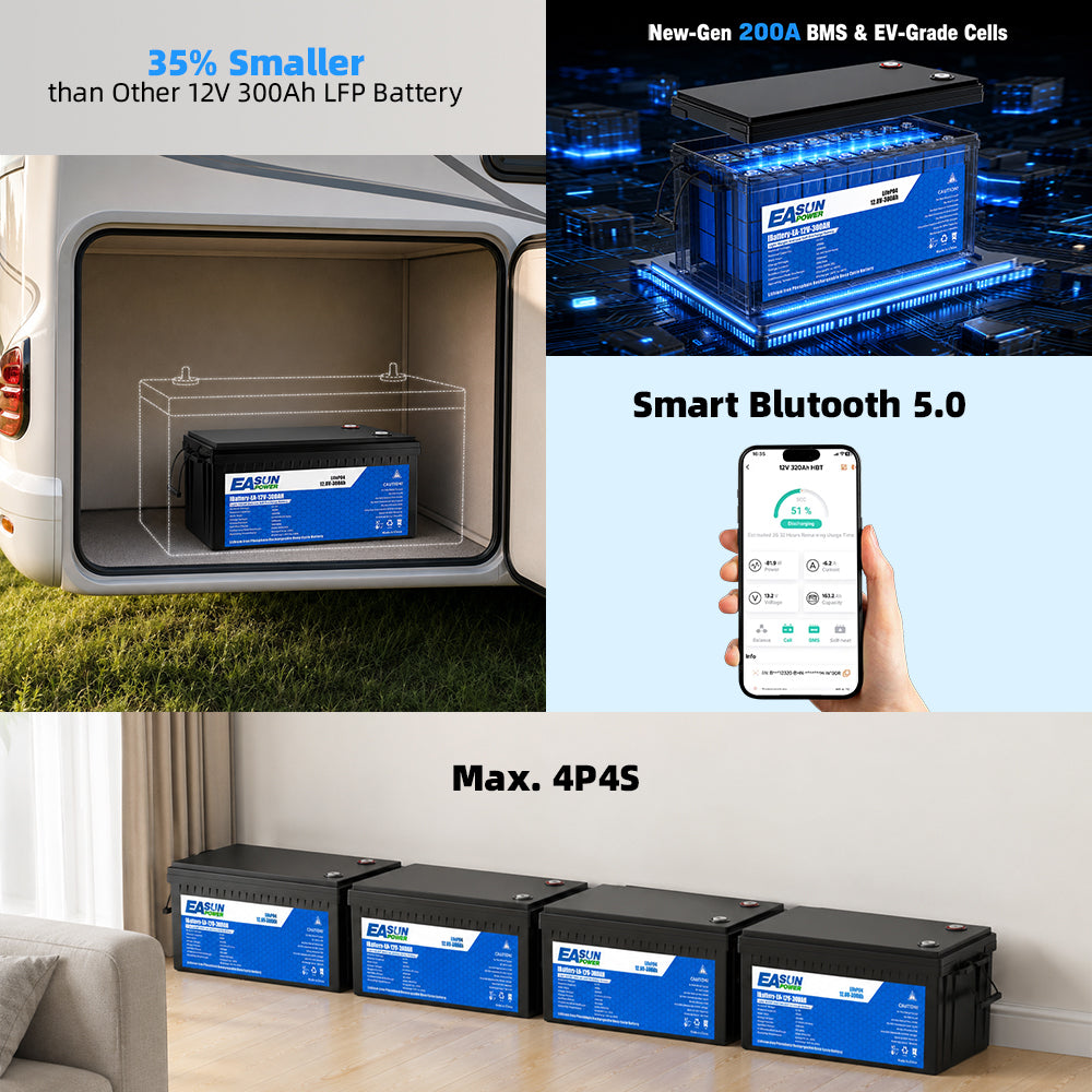 Batteria LiFePO4 12V 300Ah EASUN per Camper, Caravan, Barca e Fotovoltaico Off-Grid