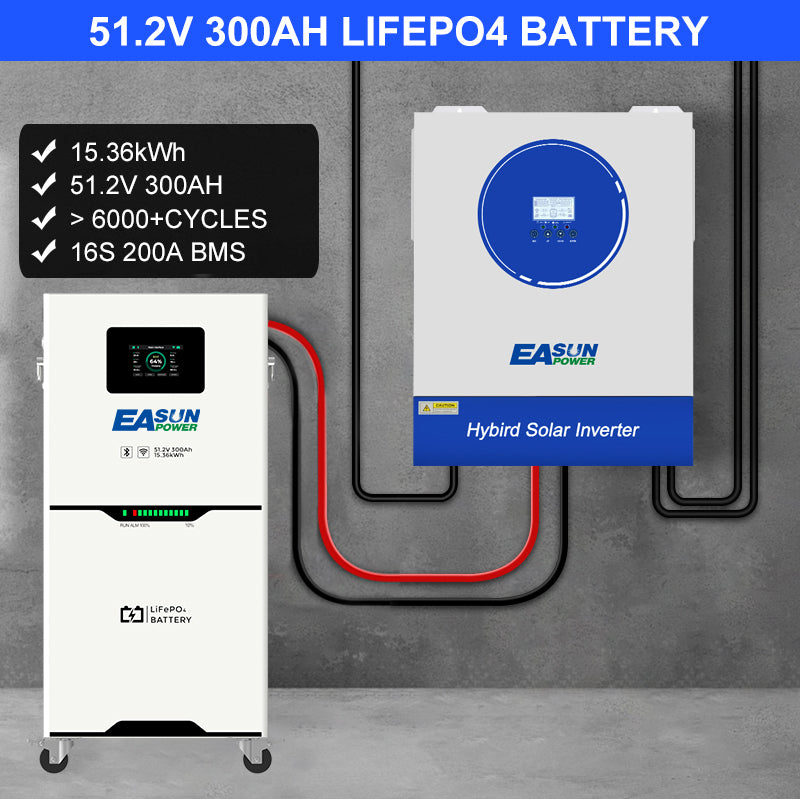 Batteria LiFePO4 15 kWh 48 V (51,2 V nominale) 300 Ah per Accumulo Solare/Fotovoltaico/Off-Grid | EASUN