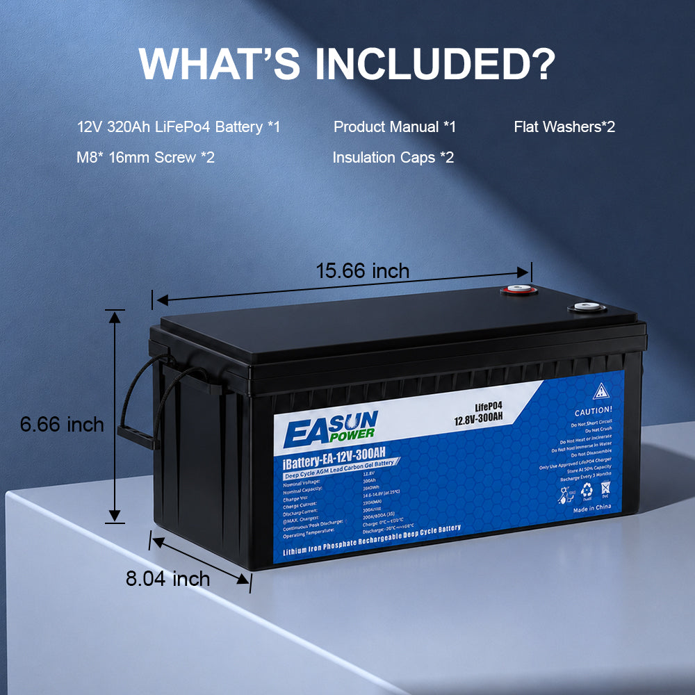 Batteria LiFePO4 12V 300Ah EASUN per Camper, Caravan, Barca e Fotovoltaico Off-Grid