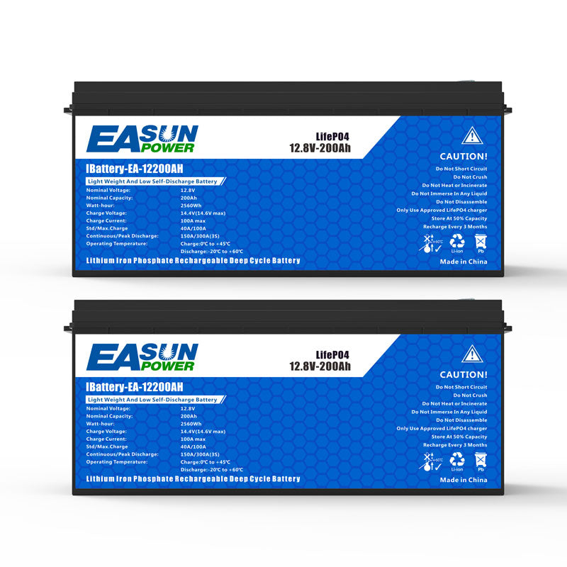 【0% IVA】Batteria Easun 12V 200Ah LiFePO4 Grado A Parallela e Personalizzabile +2000 Cicli di Vita