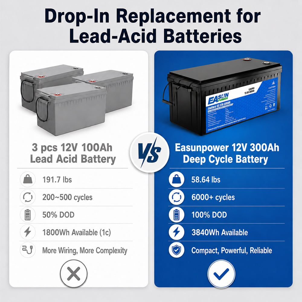 Batteria LiFePO4 12V 300Ah EASUN per Camper, Caravan, Barca e Fotovoltaico Off-Grid