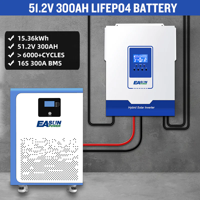 Batteria Accumulo Solare LiFePO4 15kWh 51.2V 300Ah da Parete | EASUN