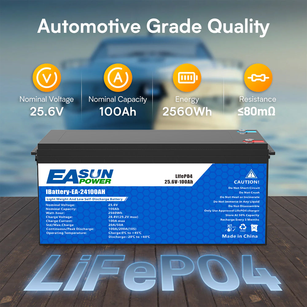 【0% IVA】Batteria EASUN 24V 100Ah LiFePO4 Litio Ferro Fosfato 25,6V Grado A Parallela