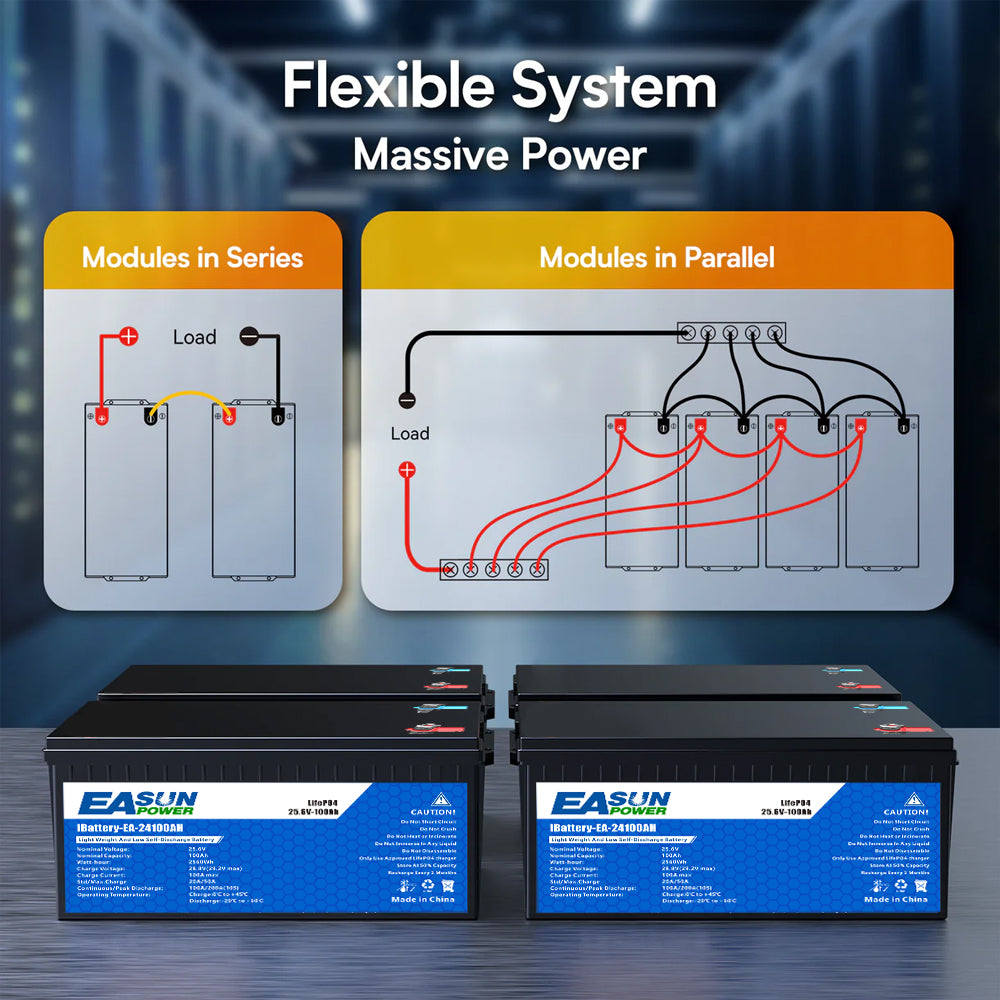 【0% IVA】Batteria EASUN 24V 100Ah LiFePO4 Litio Ferro Fosfato 25,6V Grado A Parallela
