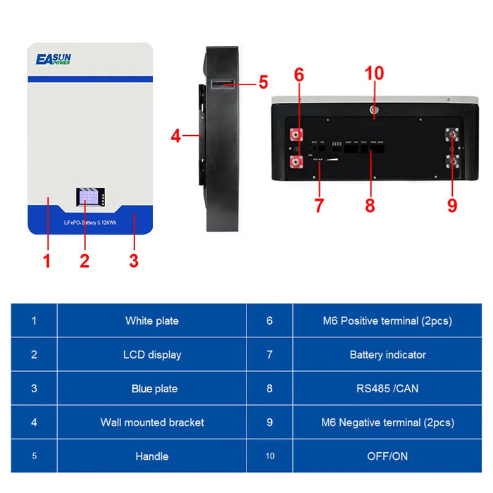 【0% VAT】EASUN Batteria Lifepo4 5kWh 10kWh 51,2V 100AH 200AH per Accumulo di Energia Solare