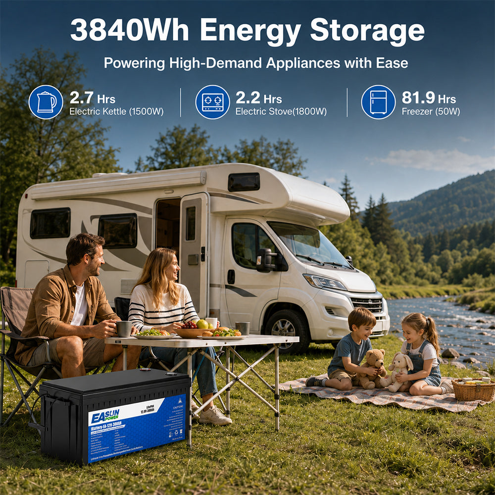 Batteria LiFePO4 12V 300Ah EASUN per Camper, Caravan, Barca e Fotovoltaico Off-Grid