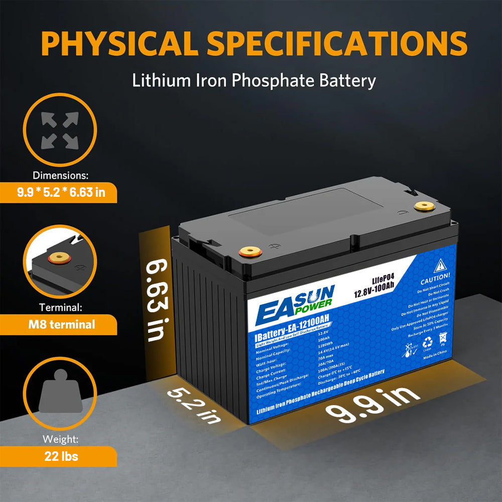 【0% IVA】EASUN POWER Batteria Solare al Litio Ferro Fosfato Lifepo4 12V 100Ah 12.8V