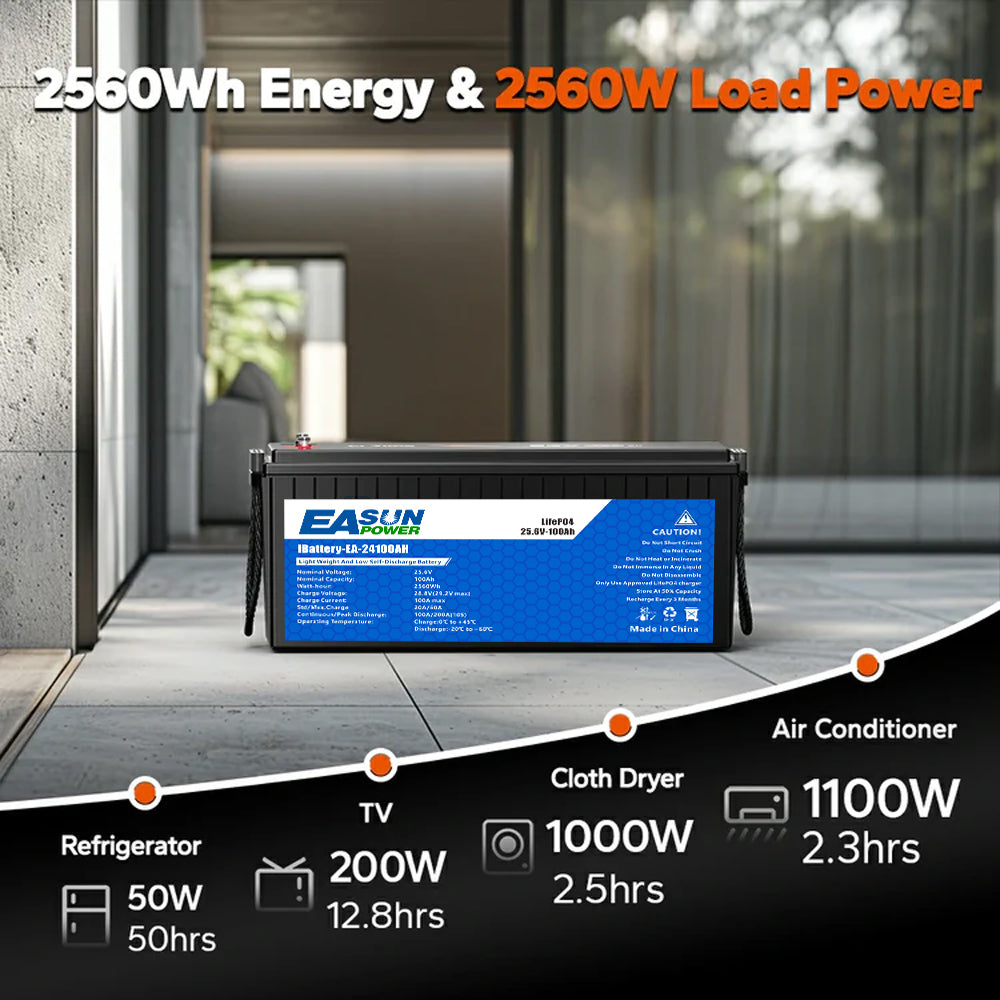 【0% IVA】Batteria EASUN 24V 100Ah LiFePO4 Litio Ferro Fosfato 25,6V Grado A Parallela