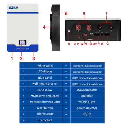 Batteria Accumulo Solare LiFePO4 5kWh 51.2V 100Ah da Parete | Easun