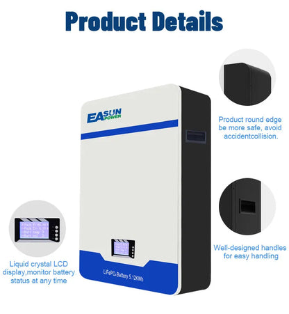 Batteria Accumulo Solare LiFePO4 5kWh 51.2V 100Ah da Parete | Easun