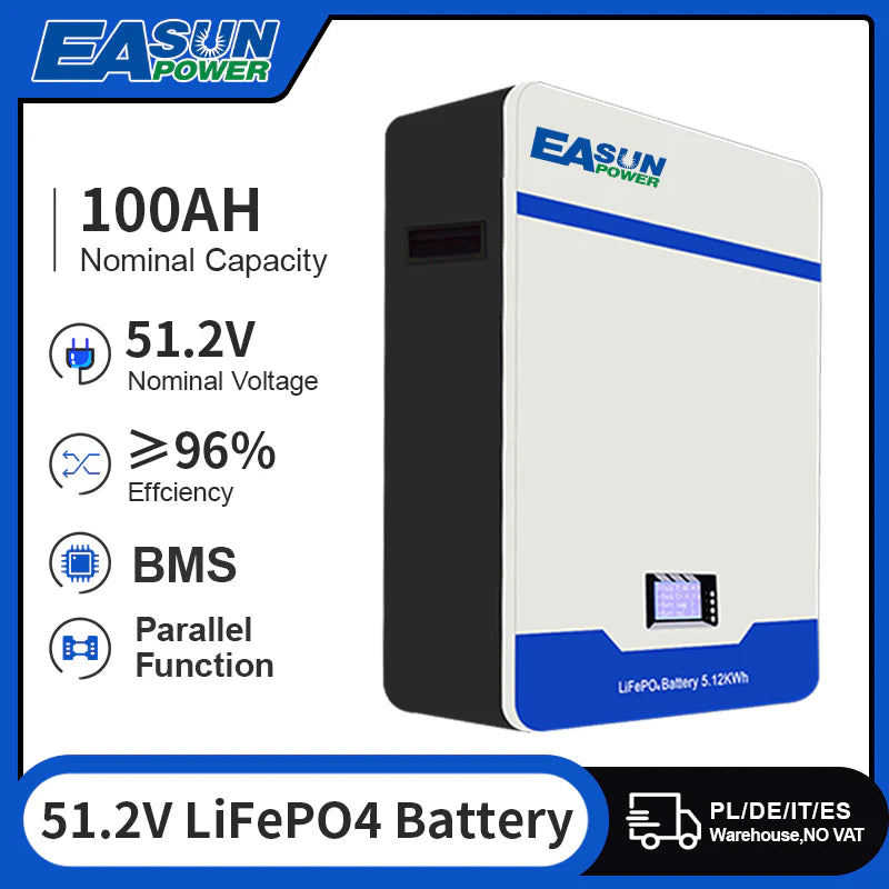 Batteria Accumulo Solare LiFePO4 5kWh 51.2V 100Ah da Parete | Easun