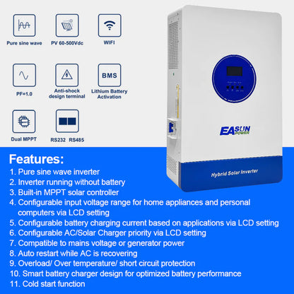 Inverter Solare Ibrido 11kW 48V MPPT 150A WiFi Parallelo Off-Grid | Easun