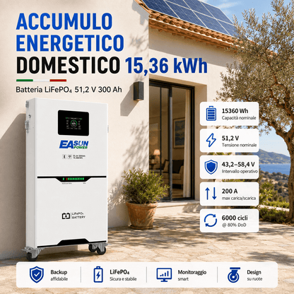 Batteria Litio Fotovoltaico 15kWh 51.2V (300Ah) EASUN | Schermo Touch LCD
