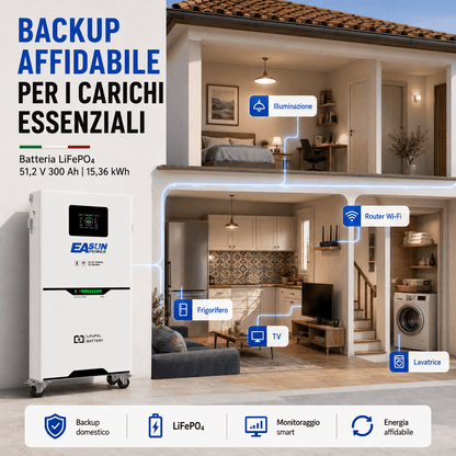 Batteria Litio Fotovoltaico 15kWh 51.2V (300Ah) EASUN | Schermo Touch LCD