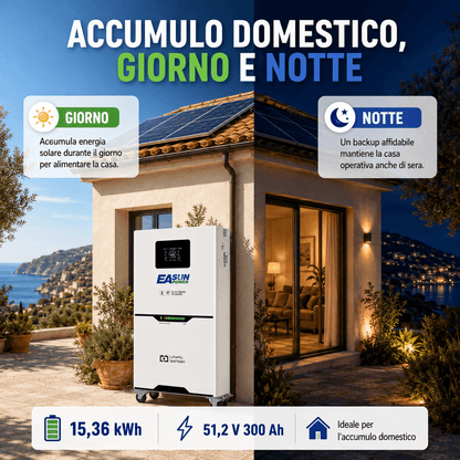 Batteria Litio Fotovoltaico 15kWh 51.2V (300Ah) EASUN | Schermo Touch LCD