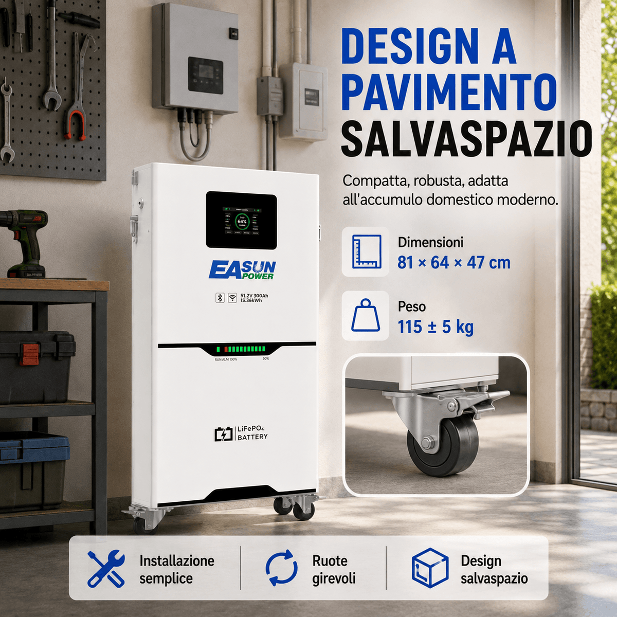 Batteria Litio Fotovoltaico 15kWh 51.2V (300Ah) EASUN | Schermo Touch LCD
