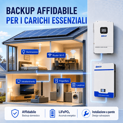 Batteria Accumulo Solare LiFePO4 5kWh 51.2V 100Ah da Parete | Easun
