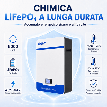 Batteria Accumulo Solare LiFePO4 5kWh 51.2V 100Ah da Parete | Easun