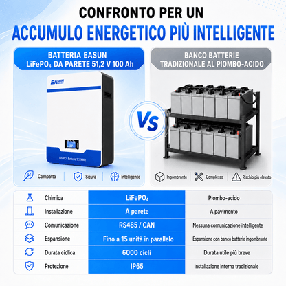 Batteria Accumulo Solare LiFePO4 5kWh 51.2V 100Ah da Parete | Easun