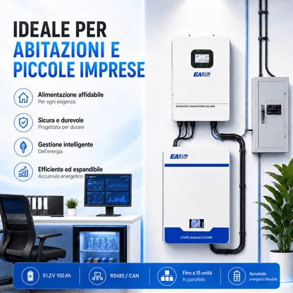 Batteria Accumulo Solare LiFePO4 5kWh 51.2V 100Ah da Parete | Easun