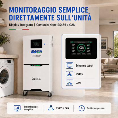 Batteria Litio Fotovoltaico 15kWh 51.2V (300Ah) EASUN | Schermo Touch LCD