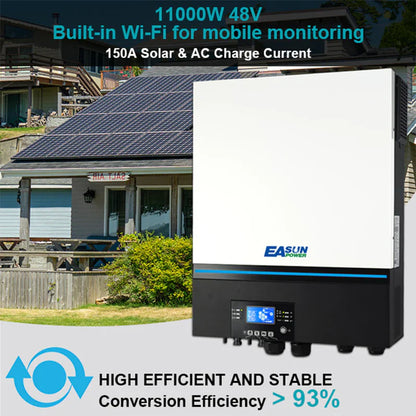 Inverter Solare Ibrido Off-Grid 11kW 48V Doppio MPPT 2×150A WiFi Parallelo Trifase | Easun